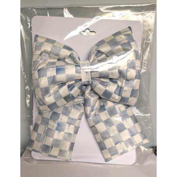 MacKenzie Childs Sterling Check Bow - One Size Large 9 x 14", Silver Gray White - Picture 2 of 7